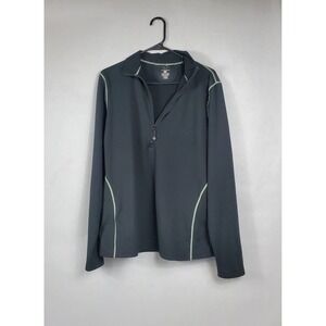 Polar Edge Womens XL Quarter Zip Pullover Black Waffle Knit Long Sleeve Top